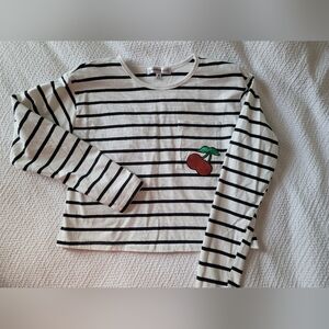 Madden Girl Black and White Striped Top with Cherry Patch